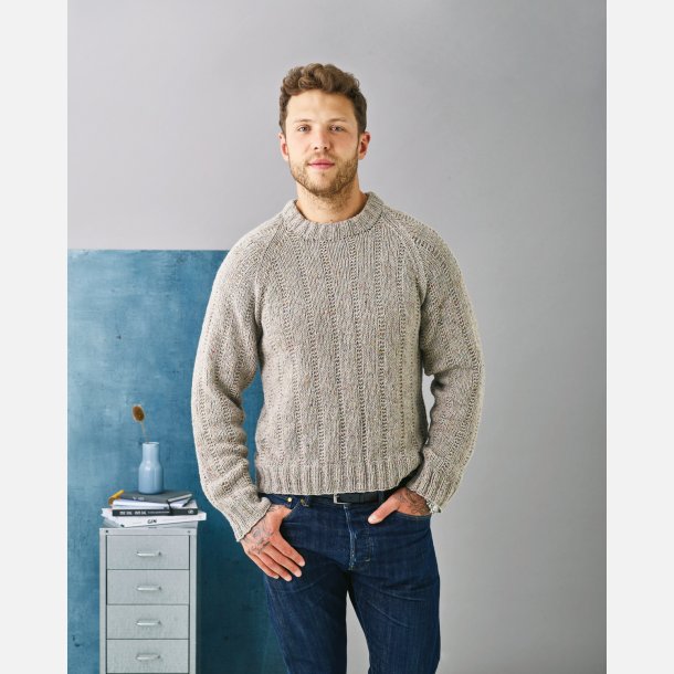 Herresweater m/tv�rg�ende striber i rib