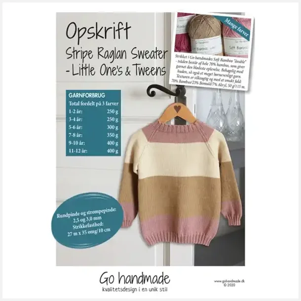 Go Handmade opskrift - Stripe Raglan Sweater - Little One's &amp; Tweens (1 - 12 r) - Girls - DK